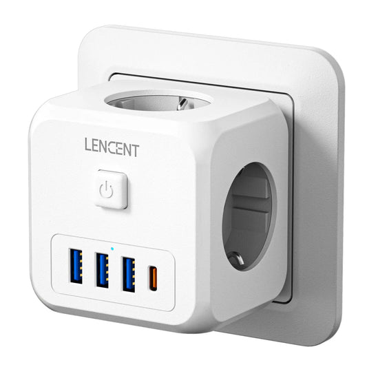 7-in-1 Wall Socket Extender with 3 AC Outlets, 3 USB Ports, and 1 Type-C Charging Port with On/Off Switch for Home Use